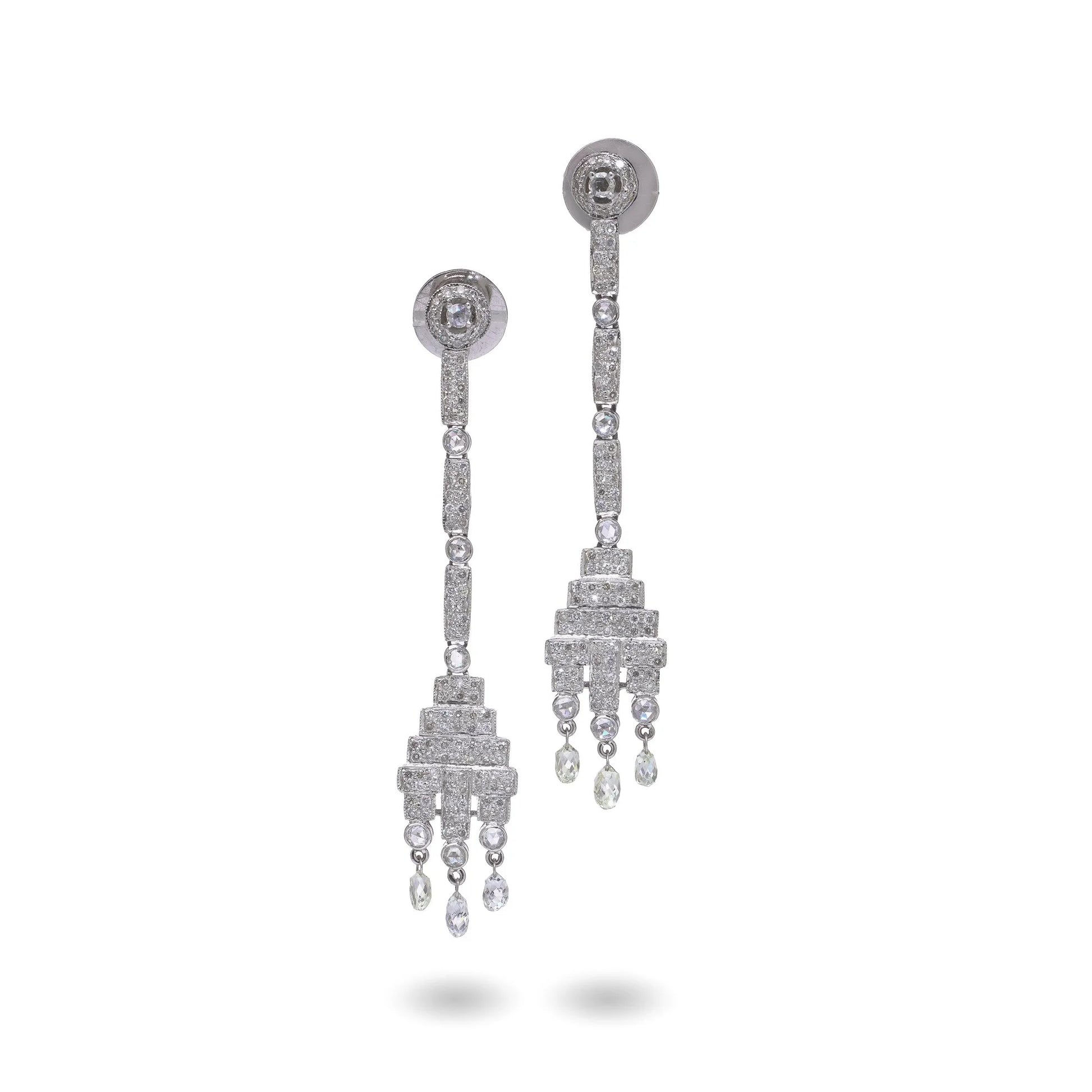 Vintage Art Deco Style Diamond Briolettes Drop Earrings,