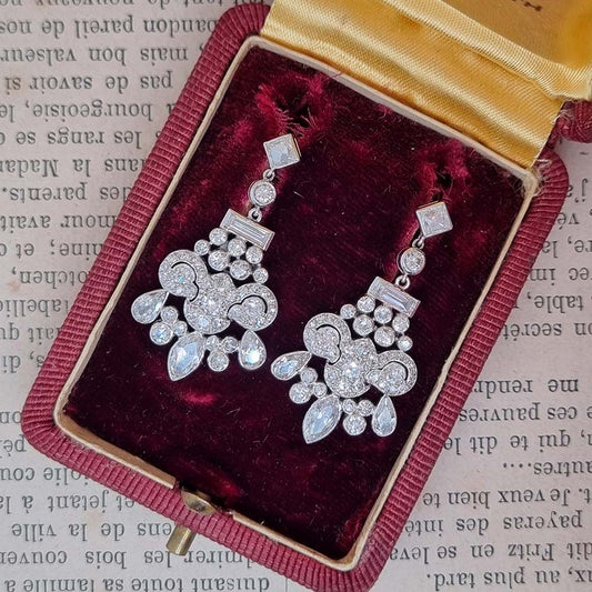 Vintage Belle Epoque Antique Diamond Chandelier Drop Earrings