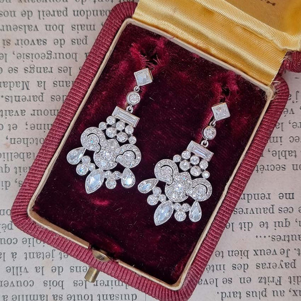 Vintage Belle Epoque Antique Diamond Chandelier Drop Earrings