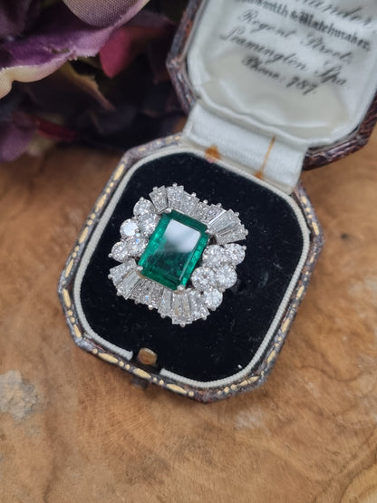 Vintage Colombian Emerald and Diamond Cluster Ring