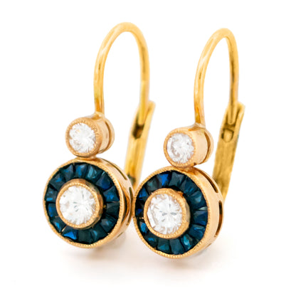 Vintage Diamond Sapphire Yellow Gold Target Earrings 16563-5220