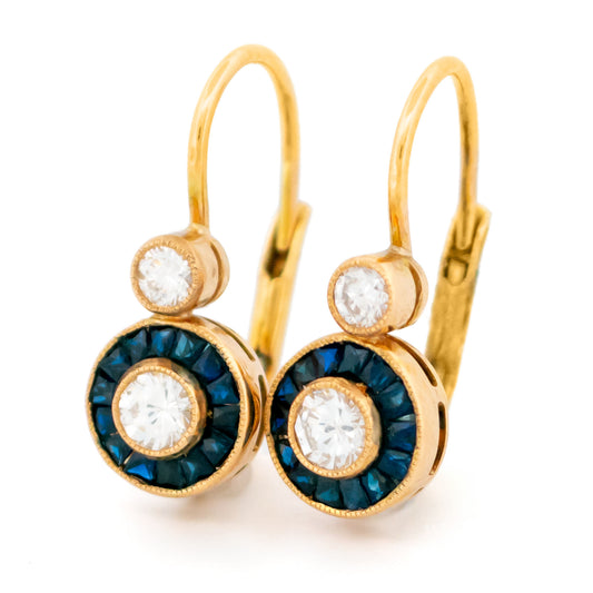 Vintage Diamond Sapphire Yellow Gold Target Earrings