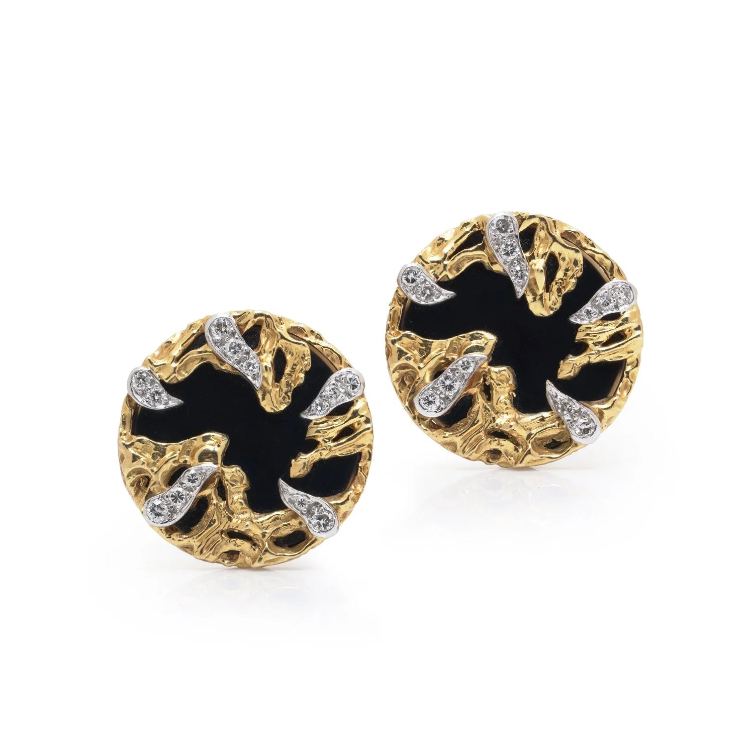 Vintage Kutchinsky 18ct Gold Onyx & Diamond Clip-On Earrings, Circa 1970s