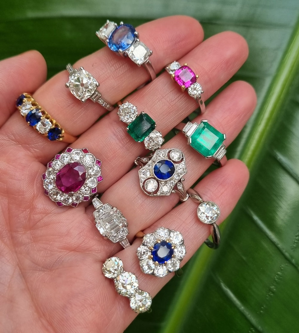 Vintage Rings Diamond and Gemstone sapphire ruby and emerald old cut diamonds UK 
