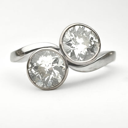 Vintage two Stone Toi et moi Diamond Crossover Ring, 1.60cts
