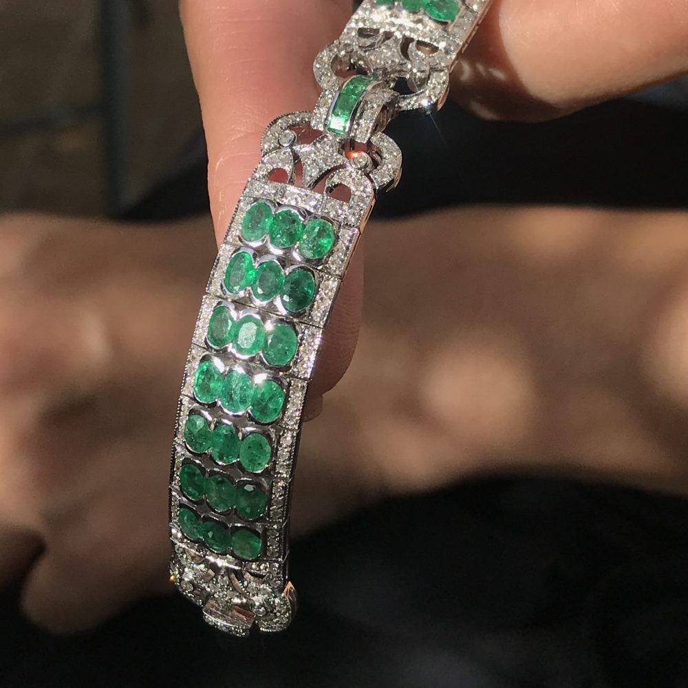 Art Deco Style 12.89ct Emerald and Diamond Bracelet