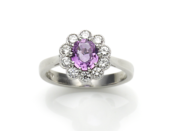 Pink sapphire cluster ring
