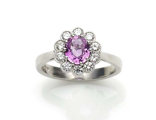 Pink sapphire cluster ring