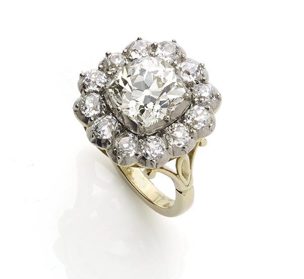 Antique style diamond cluster ring