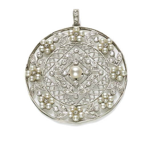 Antique Edwardian Pearl and Diamond Pendant