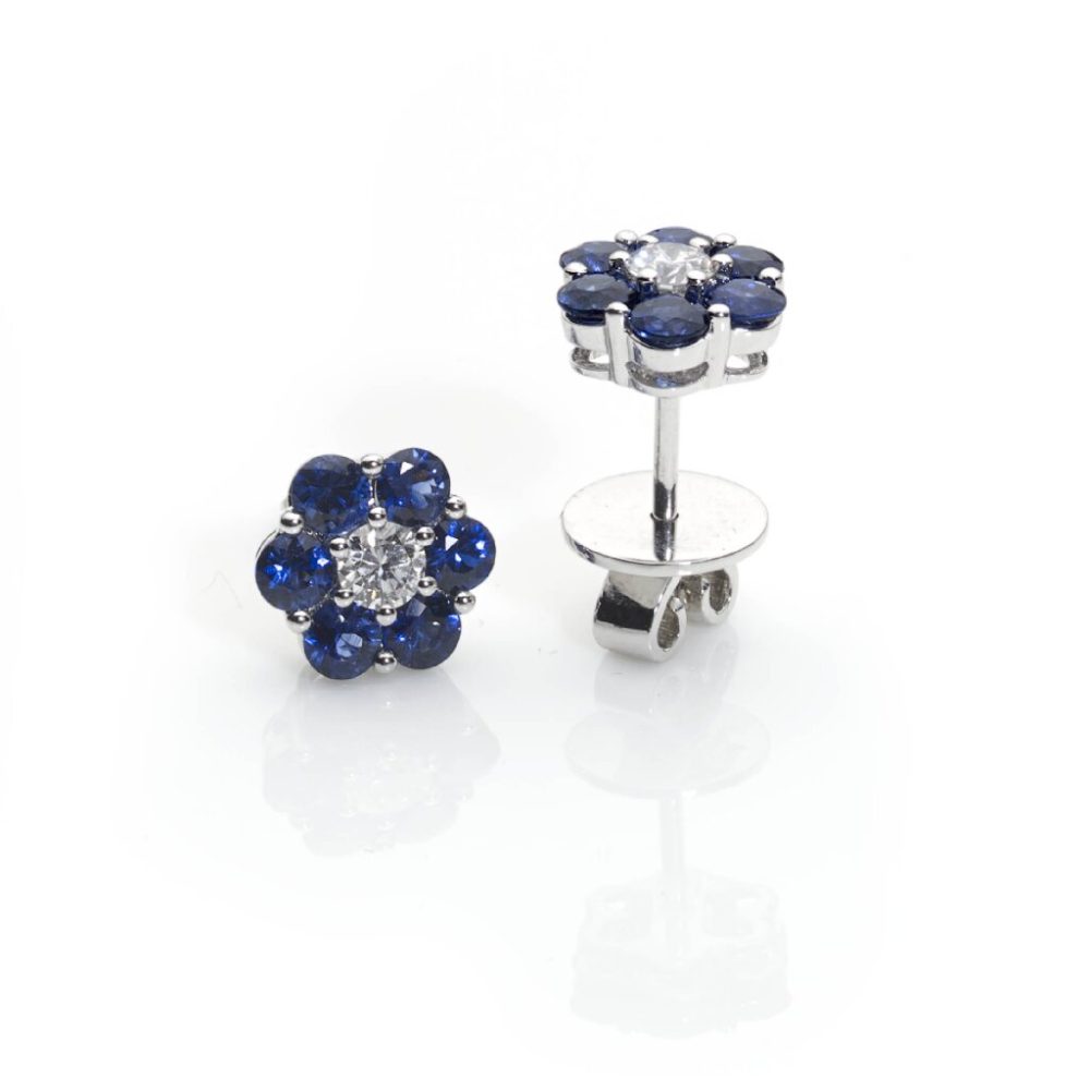 Sapphire & Diamond Cluster Earrings