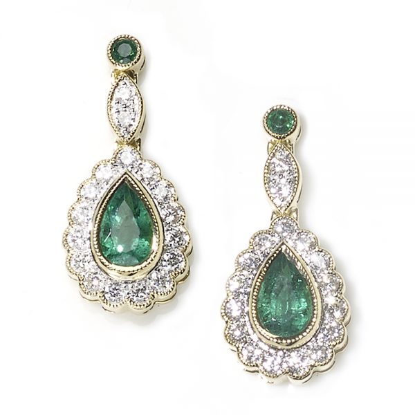 Emerald and Diamond Drop Earrings