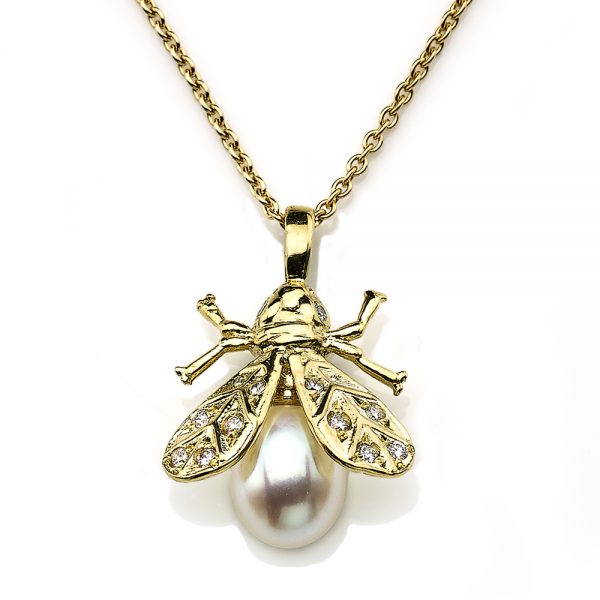 Pearl & Diamond Bee Pendant