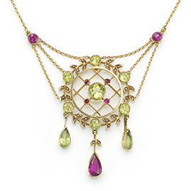 Antique Belle Epoque Ruby and Peridot Pendant
