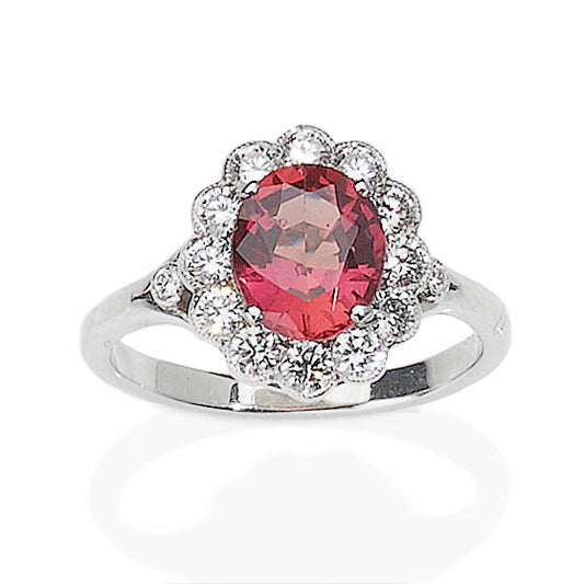 Padparadscha Sapphire and Diamond Cluster Ring