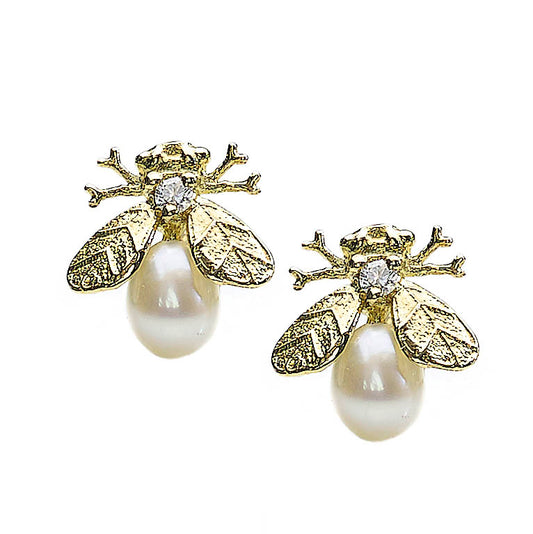 Pearl and Diamond Set Bee Earrings