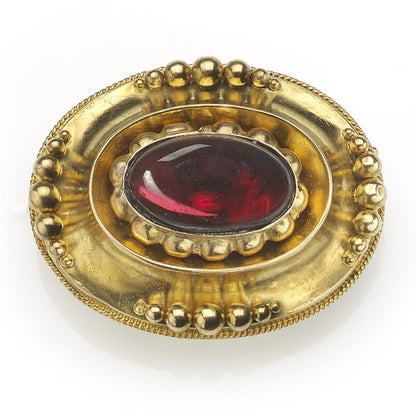 Antique Victorian Cabochon Garnet Gold Brooch