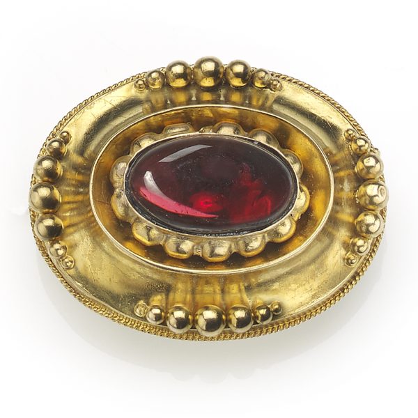 Antique Victorian Cabochon Garnet Gold Brooch