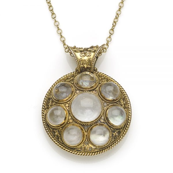 Antique Victorian Etruscan Revival Cabochon Rock Crystal Pendant