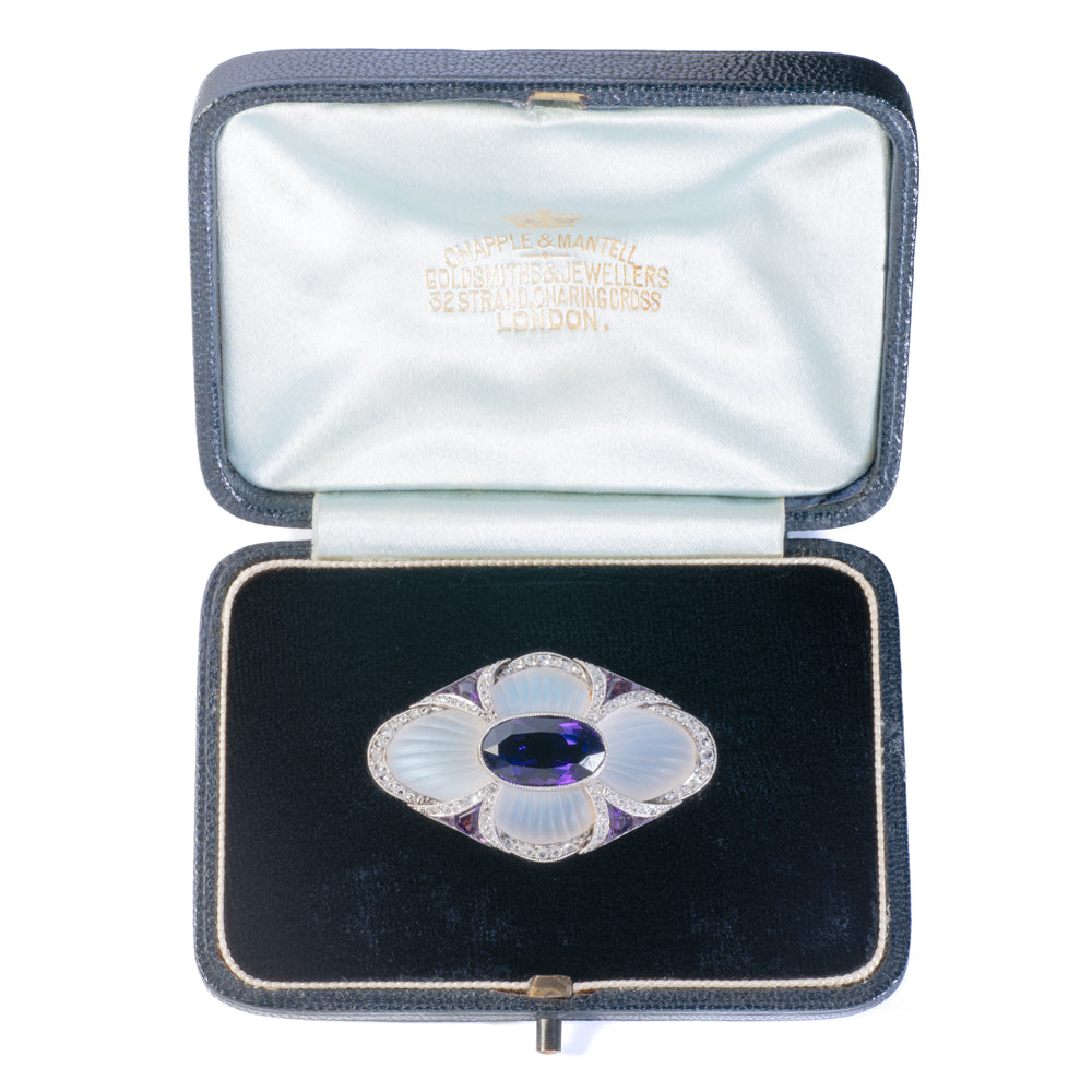 Edwardian Antique Amethyst and Moonstone Flower Brooch