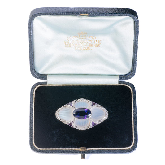 Edwardian Antique Amethyst and Moonstone Flower Brooch