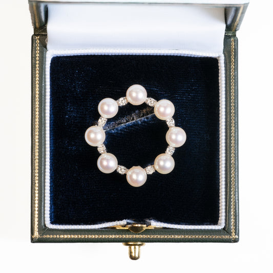 Akoya Pearl and Diamond Circle Brooch