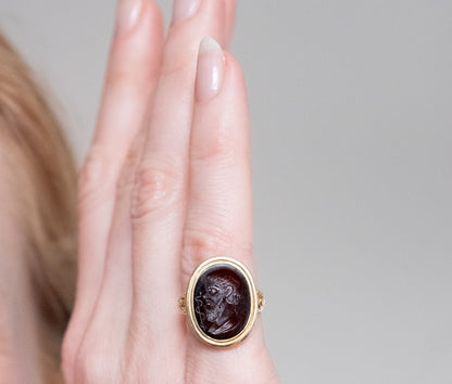 Victorian 14ct Gold Signet Ring with intaglio of Aclepios