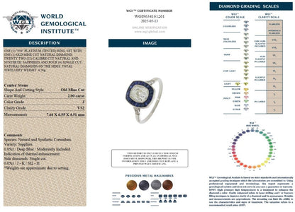 Vintage 2ct Old Mine Cut Diamond and Sapphire Target Cluster Engagement Ring