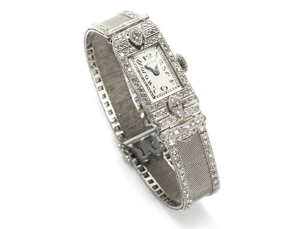 Fine Art Deco Diamond and Platinum Mesh Cocktail Watch, 1920's