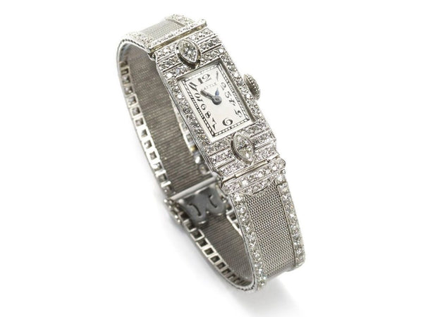 Fine Art Deco Diamond and Platinum Mesh Cocktail Watch, 1920's