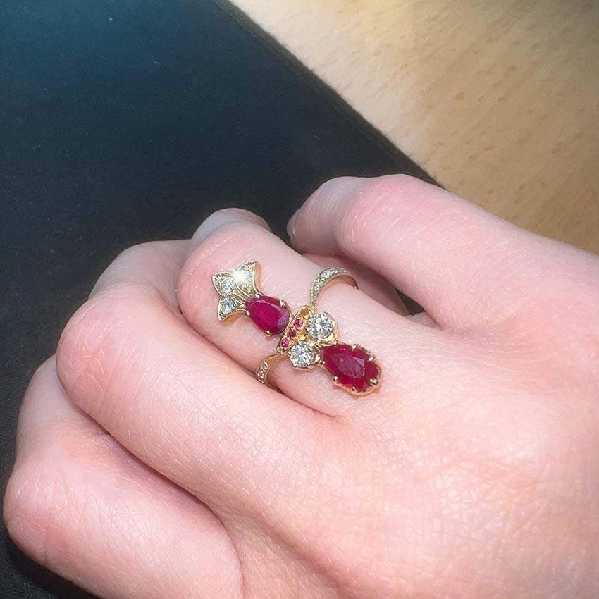 Vintage Burma Ruby and Diamond Ring In 18 Carat Yellow Gold