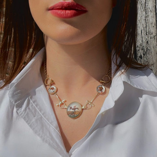 Antique 14 Carat Yellow Gold Essex Crystal Hunting Necklace