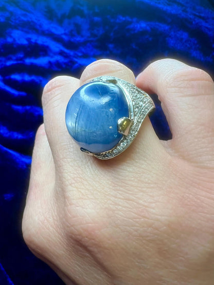 Platinum Dome Ring With 46.00 Carat Round Cabochon Sapphire
