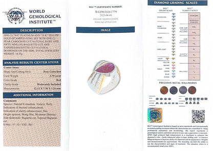 2.70ct Pear Cabochon Ruby and Baguette Diamond Ring in Platinum and 18ct Gold