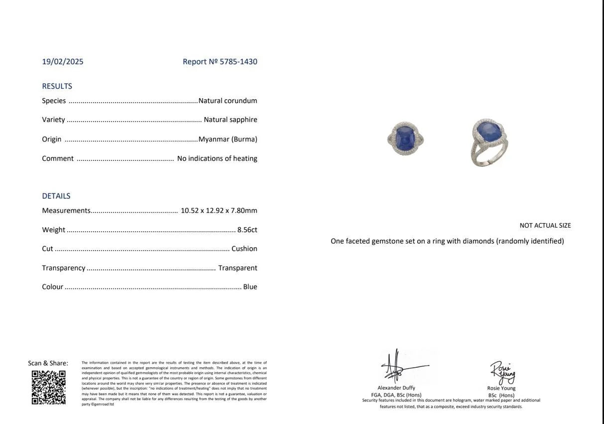 Mauboussin 8.56ct Natural No Heat Burma Sapphire and Diamond Cluster Ring