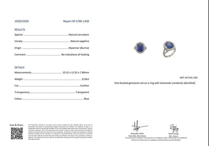Mauboussin 8.56ct Natural No Heat Burma Sapphire and Diamond Cluster Ring