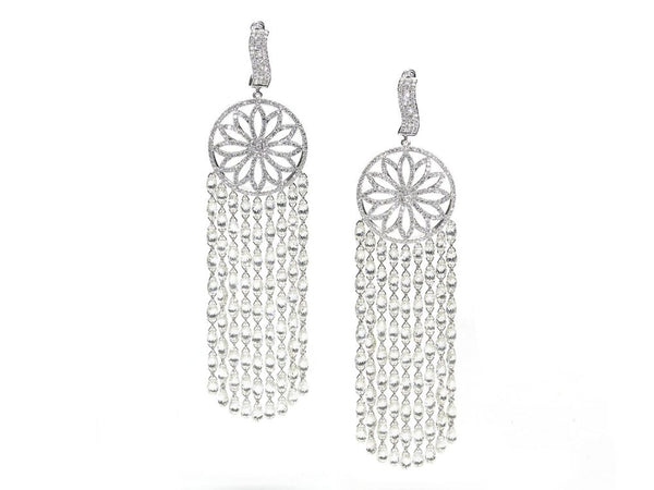 Decadent Pair of Briolette Diamond Tassel Earrings, 49.92 carats