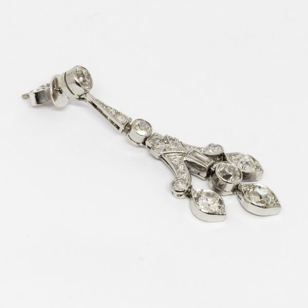 Art Deco Style Diamond Drop Earrings, Platinum