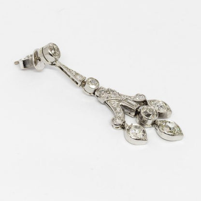 Art Deco Style Diamond Drop Earrings, Platinum