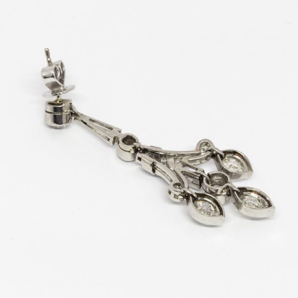 Art Deco Style Diamond Drop Earrings, Platinum