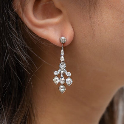 Art Deco Style Diamond Drop Earrings, Platinum
