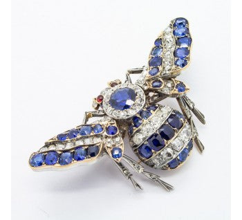 Antique Victorian Sapphire and Diamond Bee Brooch