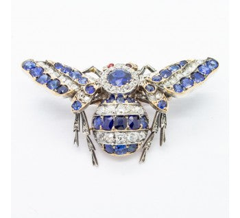 Antique Victorian Sapphire and Diamond Bee Brooch
