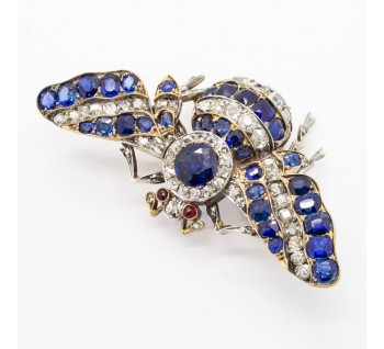 Antique Victorian Sapphire and Diamond Bee Brooch