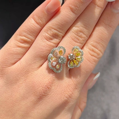 Yellow, Pink &amp; White Diamond Flower Ring