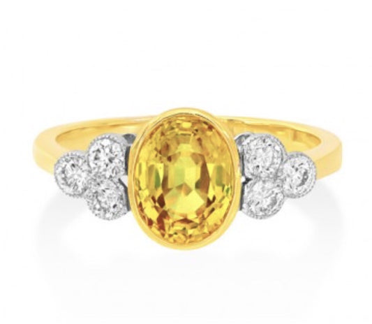 Yellow Sapphire and Diamond Engagement Ring, 1.82 carats