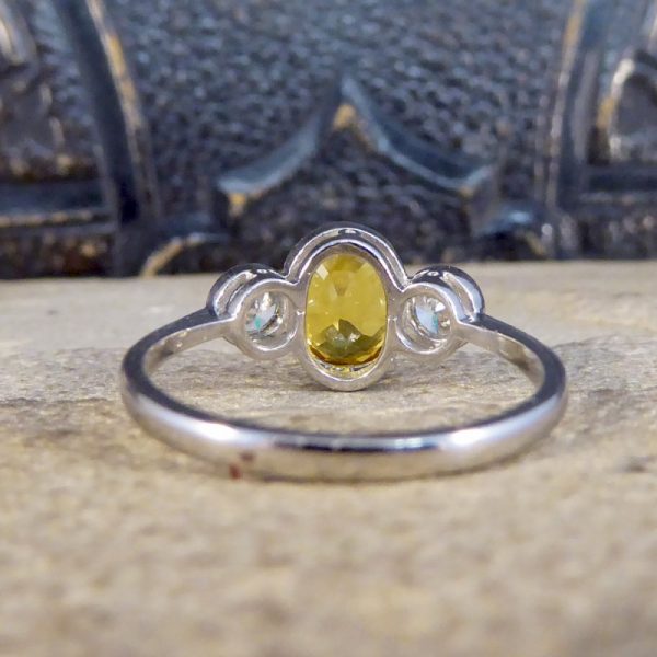 Yellow Sapphire and Diamond Three Stone Platinum Ring
