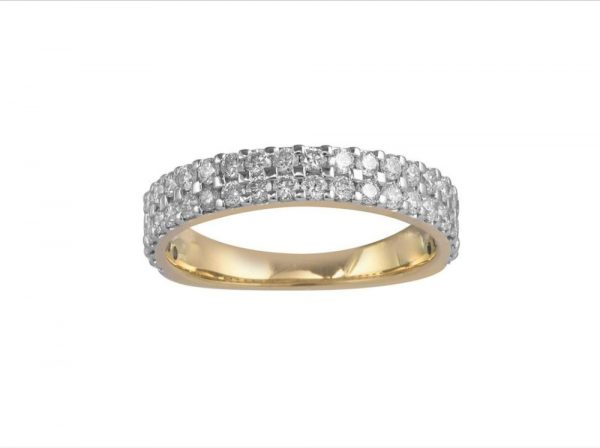 Yellow and White 18ct Gold Diamond Half Eternity Band Ring, 0.79cts