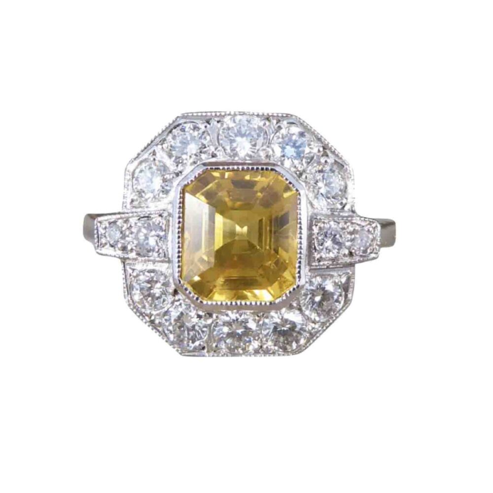 Yellow sapphire and diamond ring