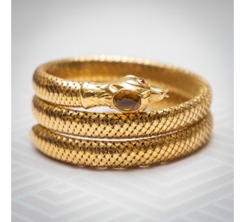 Vintage Italian Gold Snake Necklace and Bracelet Suite